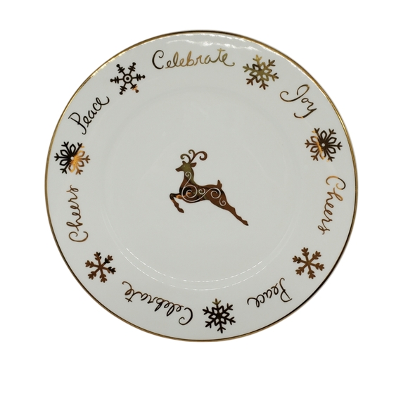 Gibson Designs Vtg Celebration Dinner Plate Gold Snowflakes Deer 2001 Pre-Owned - Picture 1 of 10